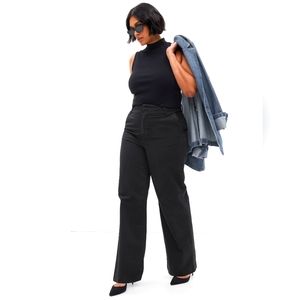 NWT GAP Women's 90s Loose Khakis Wide Leg Mid Rise Black Size 14P Casual